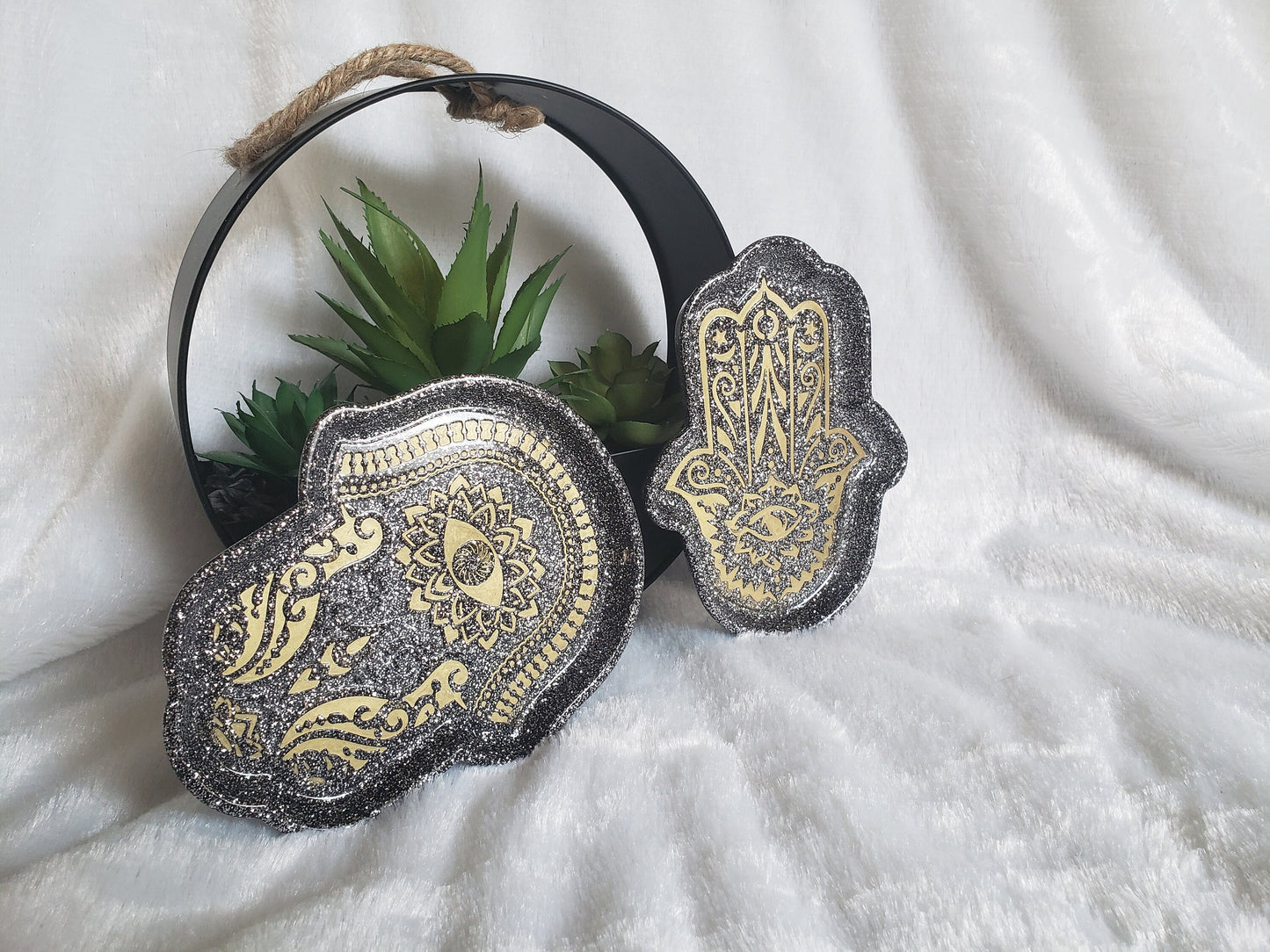 Hamsa hand coasters and dish 6pc set. Candy dishes & coasters for glasses or decorative use. Party favor, wedding gift, holiday present.