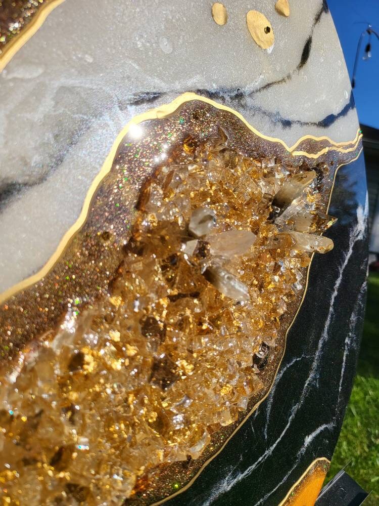 Geode wallart with quartz and Swarovski crystals