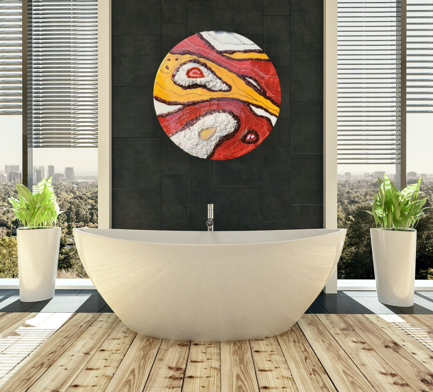 Geode wallart with quartz and agate slices and moon stones . "Blood Moon"