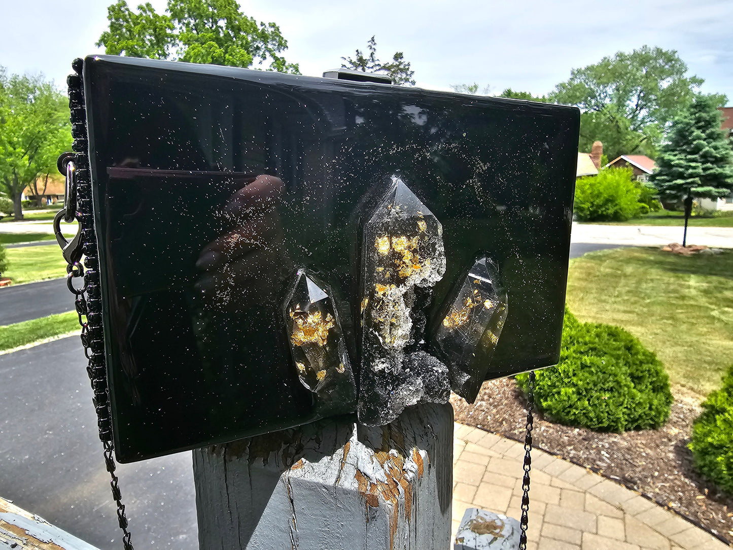 Clutch, evening purse. Handmade resin shoulder bag. Formal wear or fashion statement. Outfit accent, resin druzy crystal clutch.