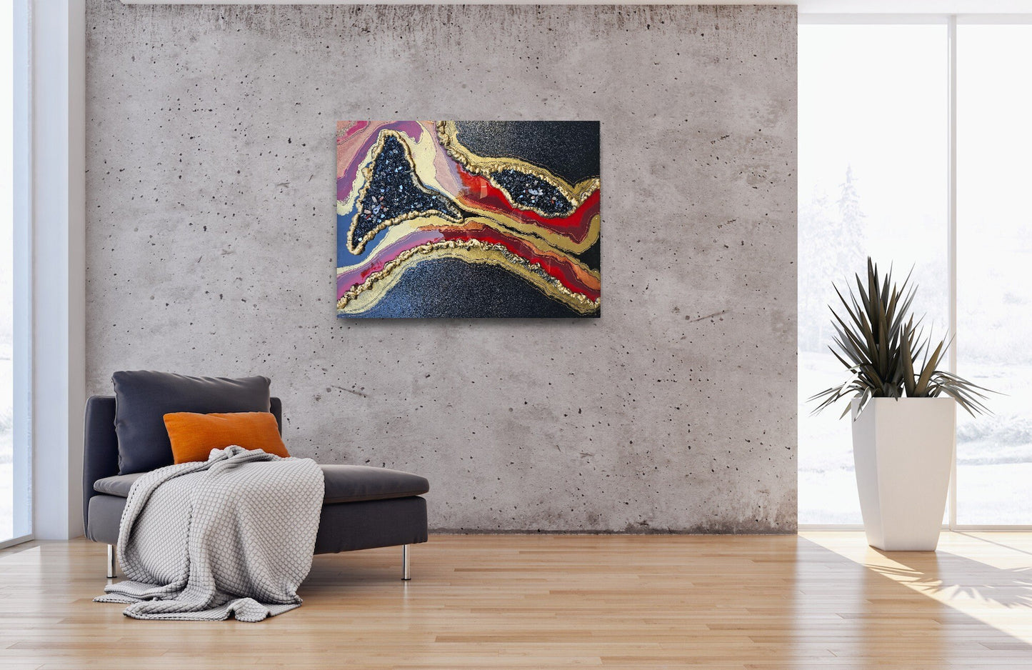 Large resin and crystal painting. Abstract geode wallart. Sparkly 30"x40" statement piece