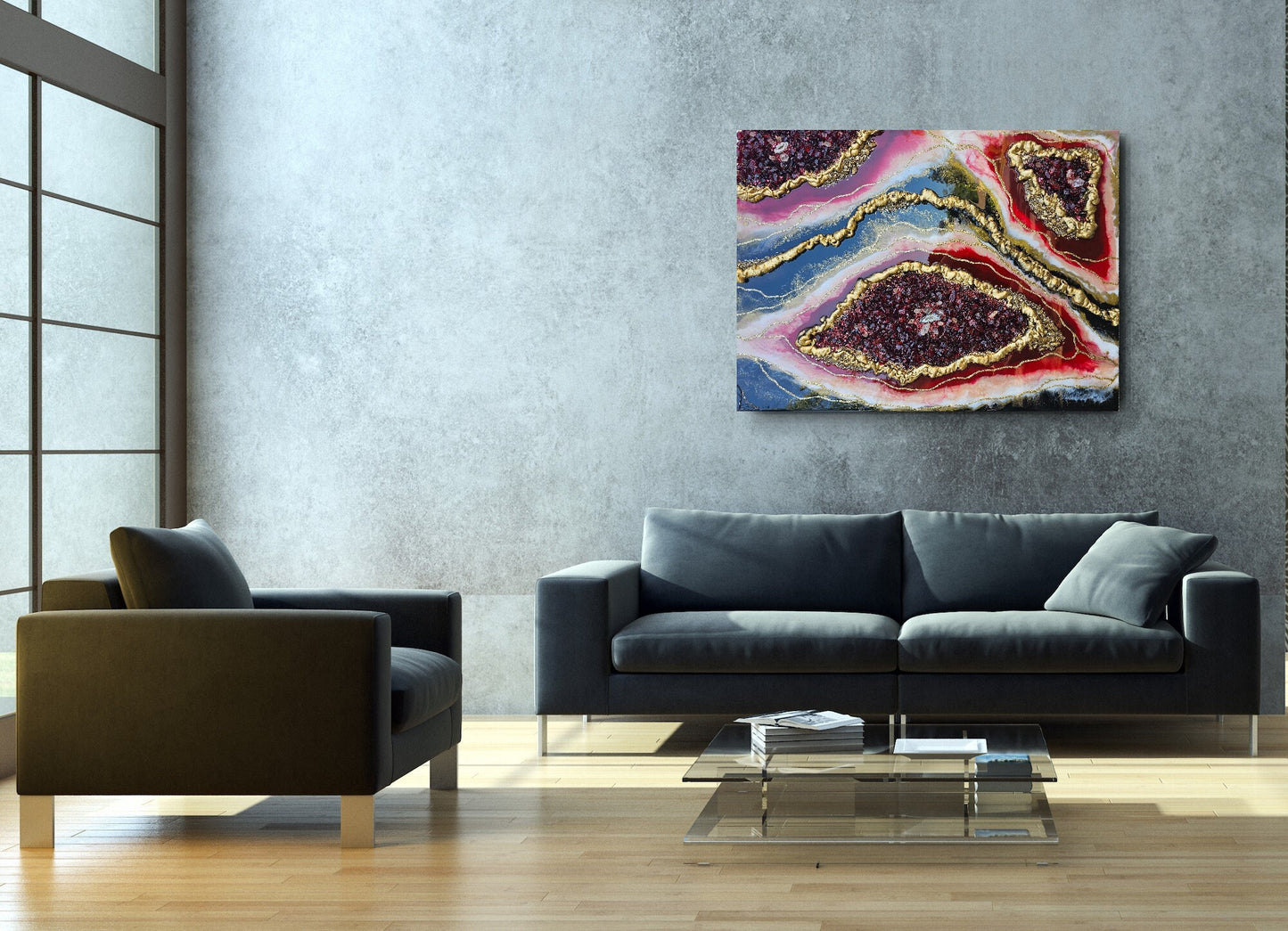 Large resin and crystal painting. Abstract geode wallart. Sparkly 30"x40" statement piece