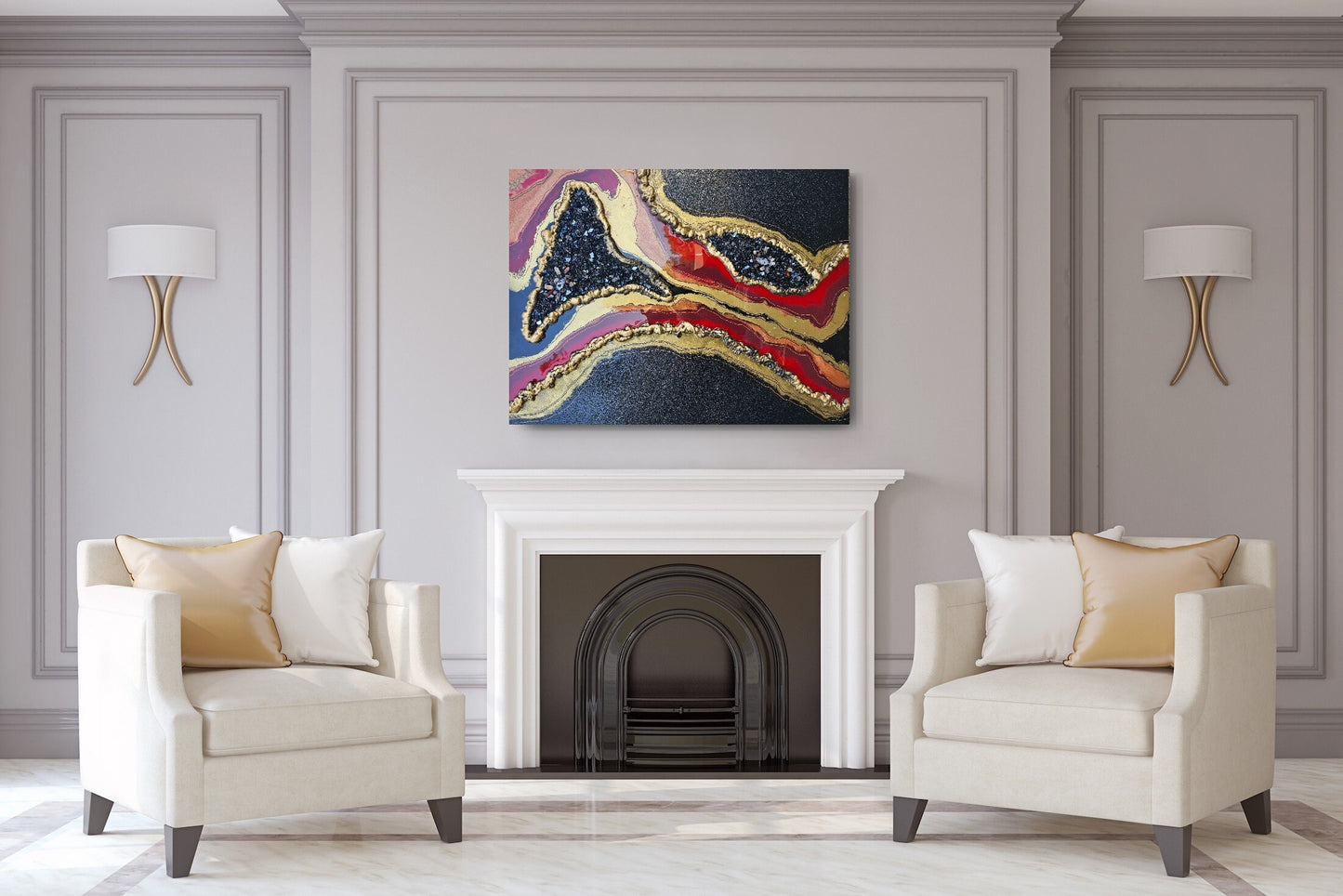 Large resin and crystal painting. Abstract geode wallart. Sparkly 30"x40" statement piece