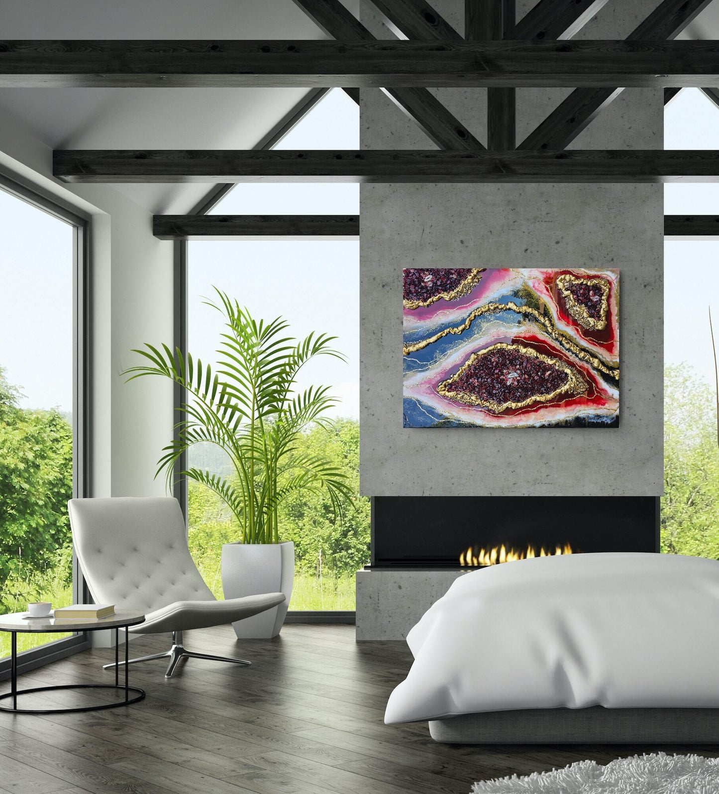 Large resin and crystal painting. Abstract geode wallart. Sparkly 30"x40" statement piece