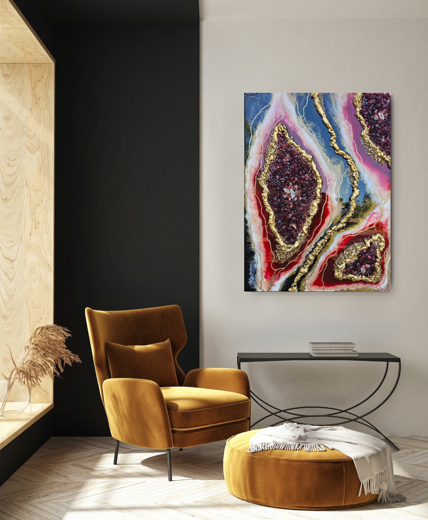 Large resin and crystal painting. Abstract geode wallart. Sparkly 30"x40" statement piece