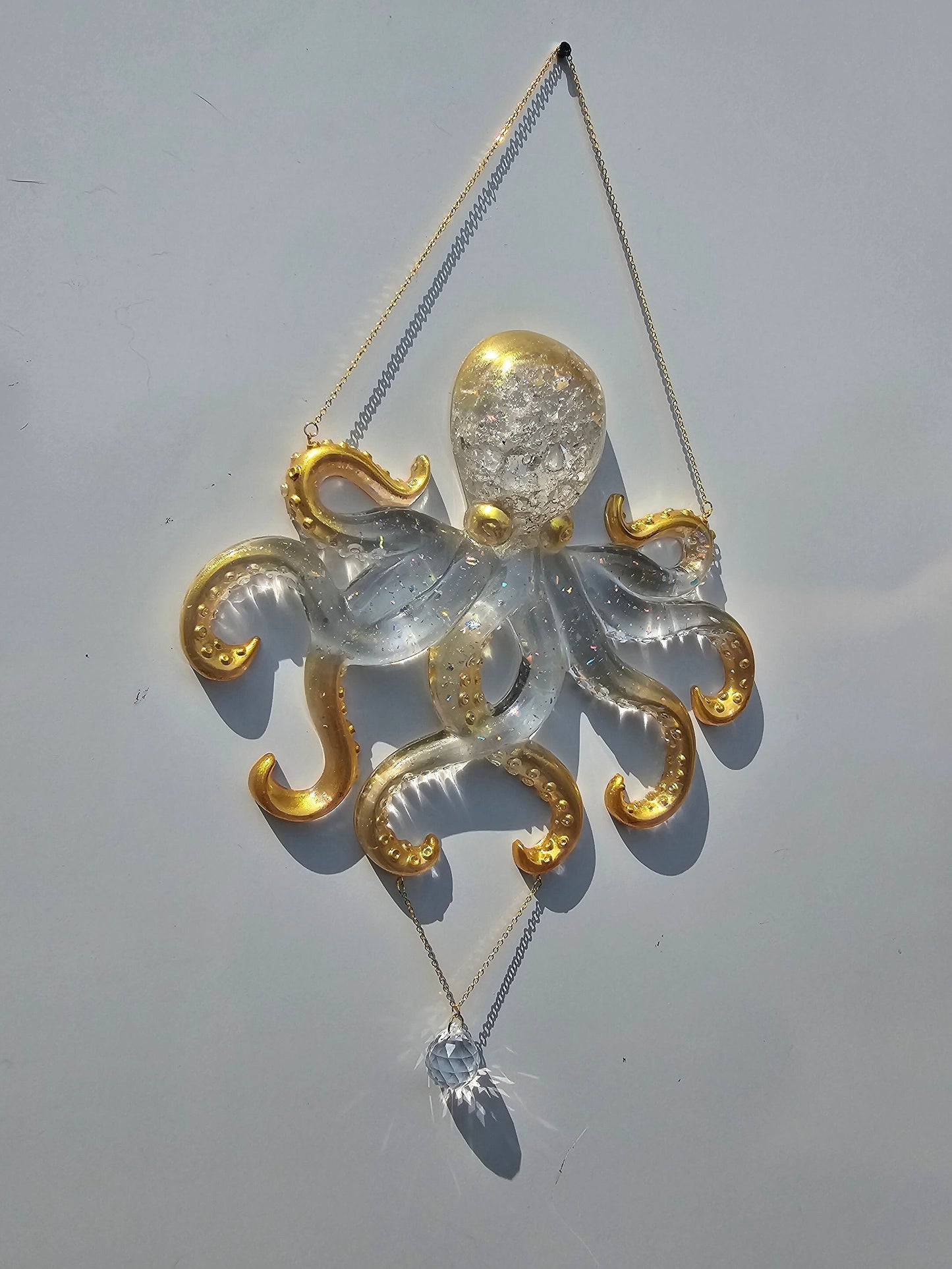 Octopus wall art. Clear iridescent suncatcher. Ocean art, window decor.