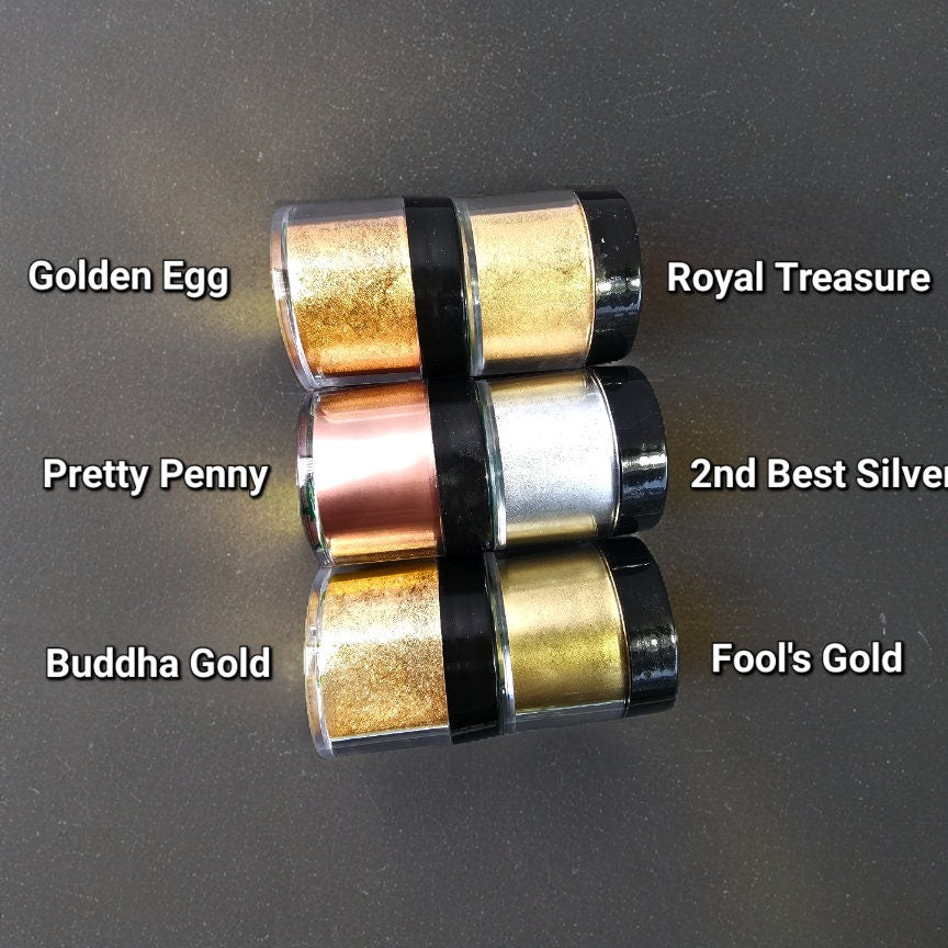 Metallic powder pigment. Metal effect. For arts and crafts, nail art, diy polish and art paint. Brush on, floating copper, silver, gold.