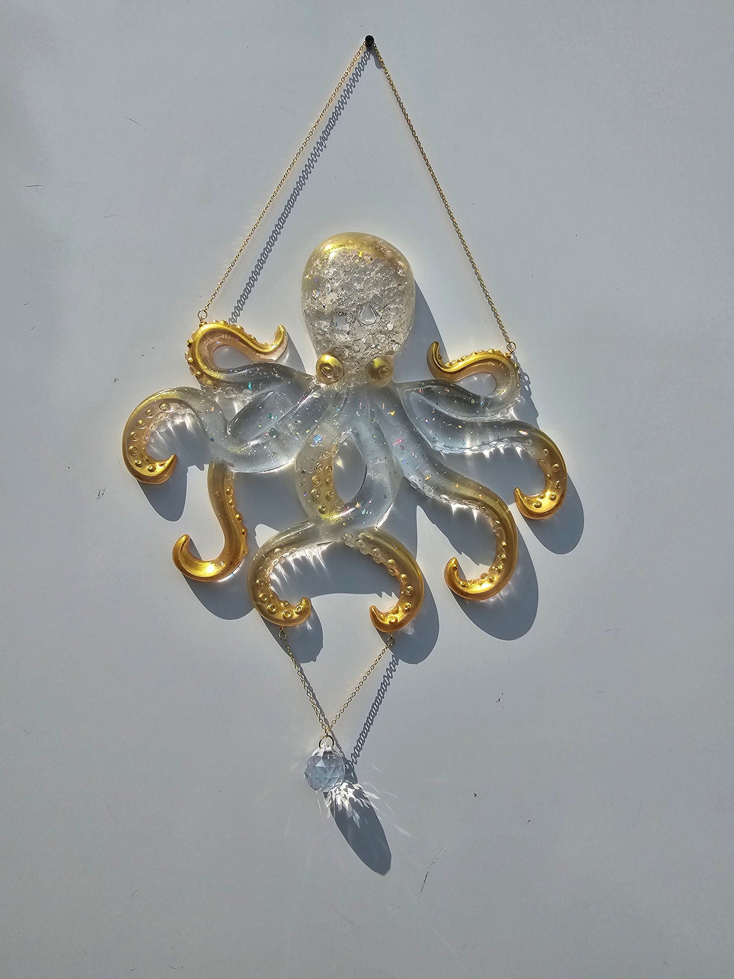 Octopus wall art. Clear iridescent suncatcher. Ocean art, window decor.