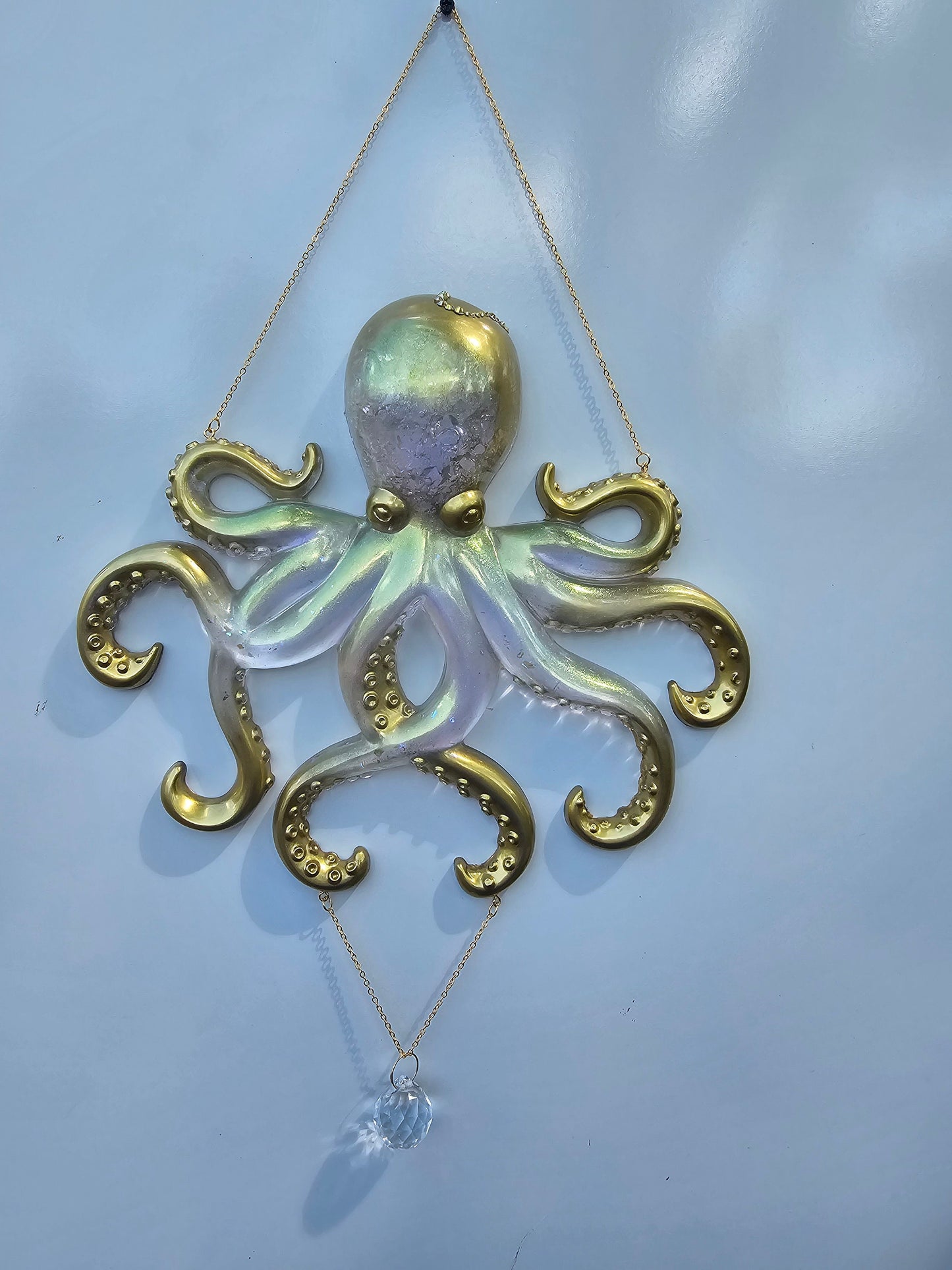 Octopus wall art. Clear iridescent suncatcher. Ocean art, window decor.