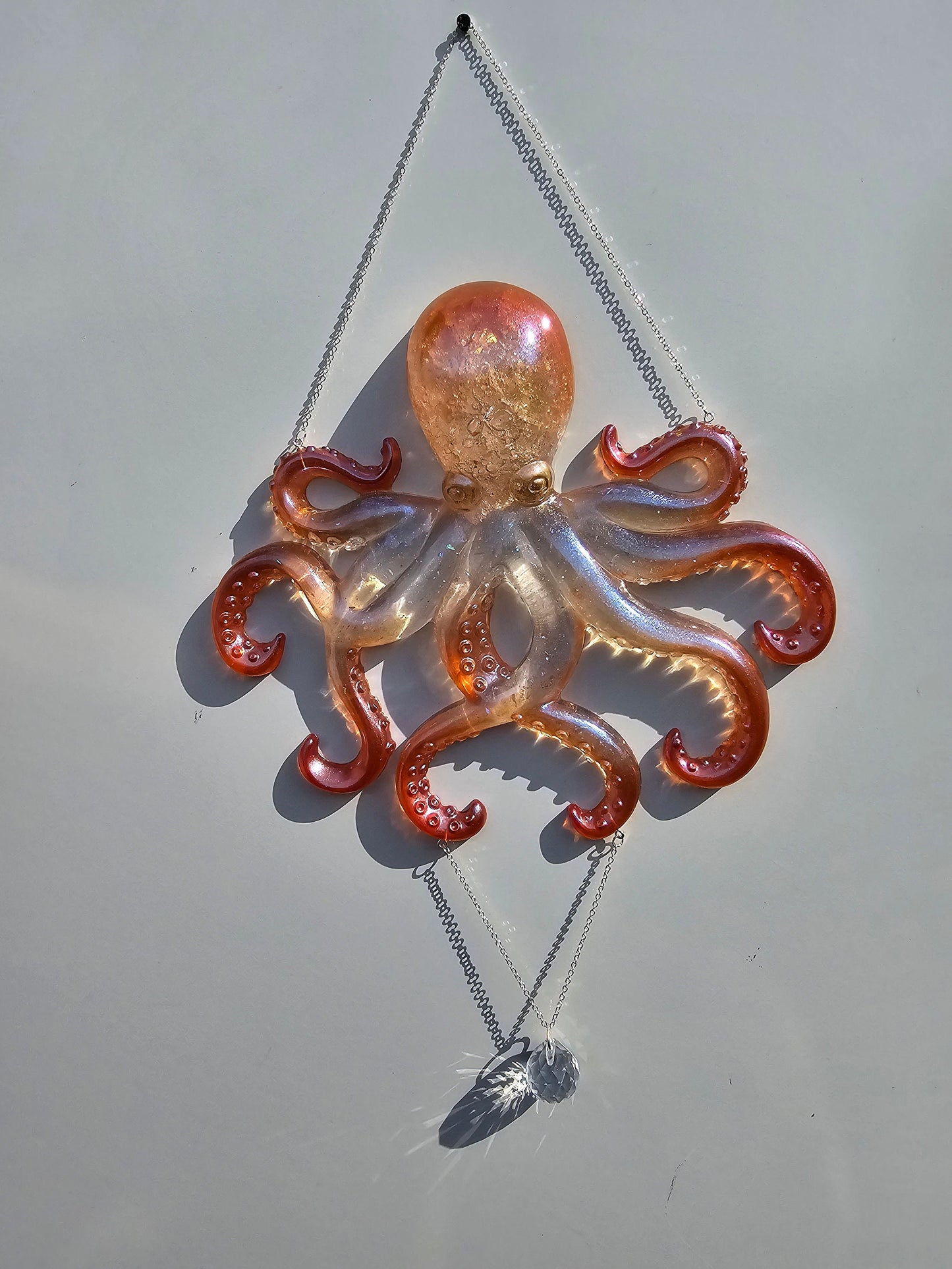 Octopus wall art. Clear iridescent suncatcher. Ocean art, window decor.