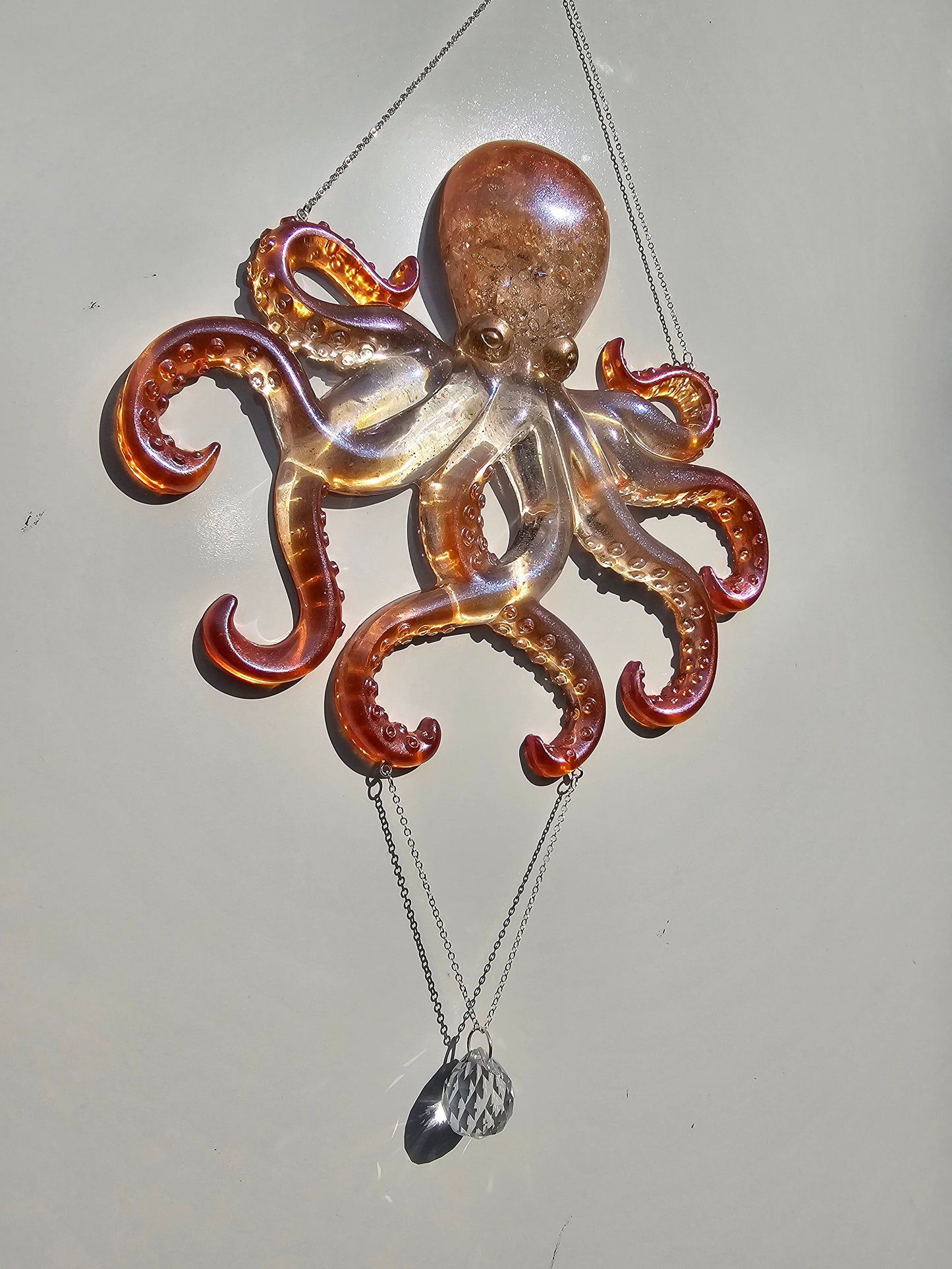 Octopus wall art. Clear iridescent suncatcher. Ocean art, window decor.