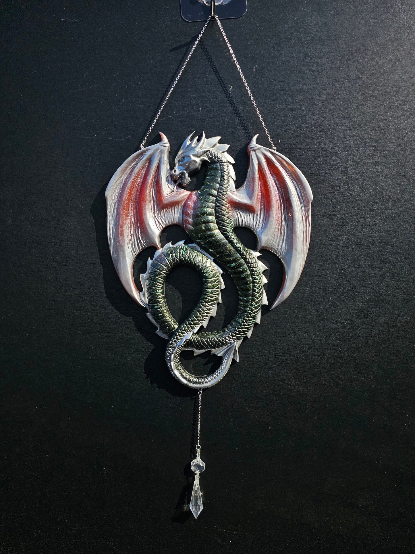 Dragon wall art. Flying dragon wall suncatcher. Oriental art, ritual decor. Witch craft gift. Window decor, Suncatcher. Brushed gold dragon
