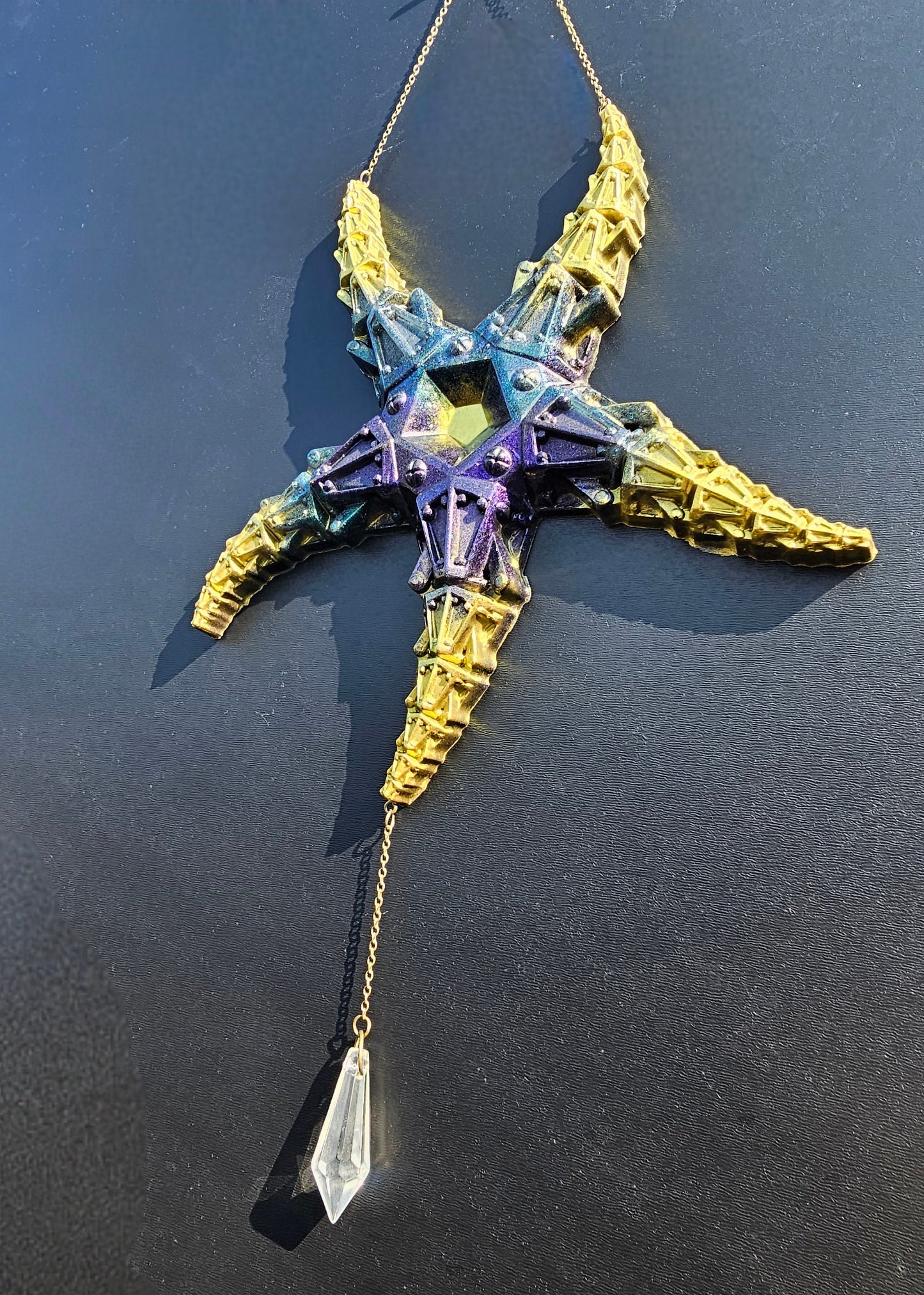 Star wall art, 3D wall hanging. Steampunk art, contemporary decor. Suncatcher, mooncatcher with clear crystal