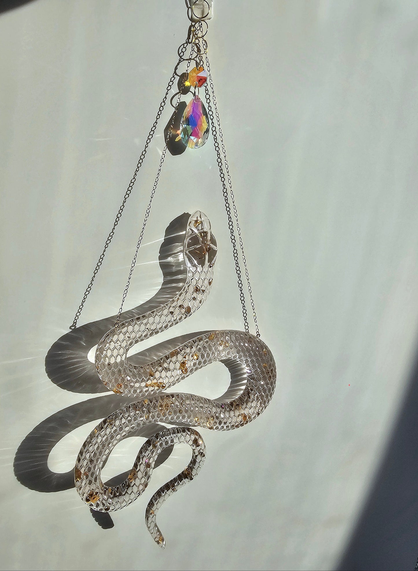 Snake wall art, suncatcher. Witchy art, ritual decor. Witch craft gift. Spellbound serpent. Serpent fertility symbol, creative life force.