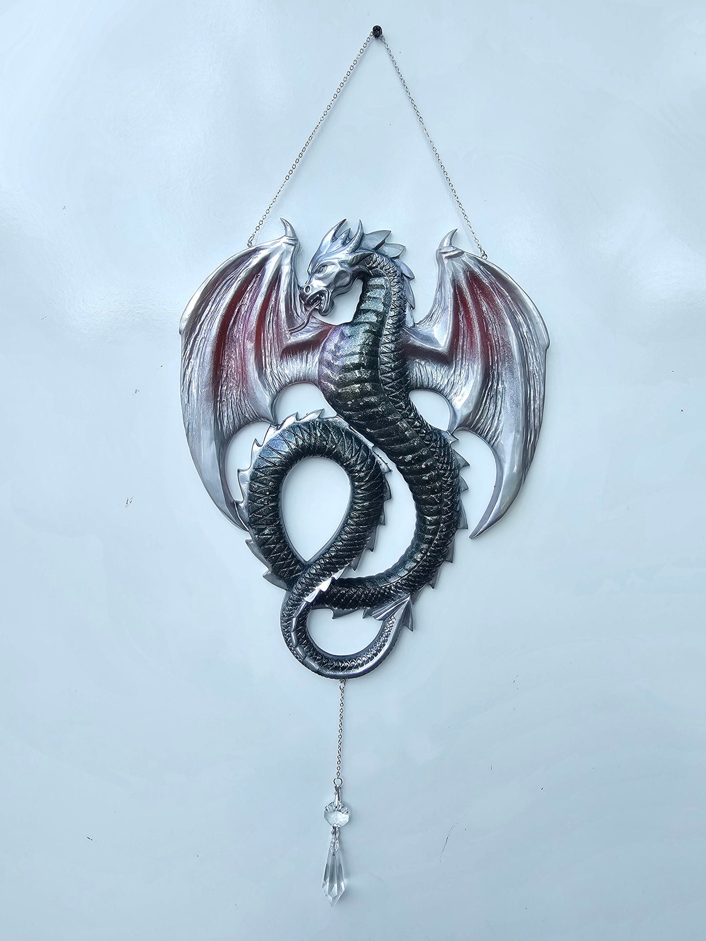 Dragon wall art. Flying dragon wall suncatcher. Oriental art, ritual decor. Witch craft gift. Window decor, Suncatcher. Brushed gold dragon