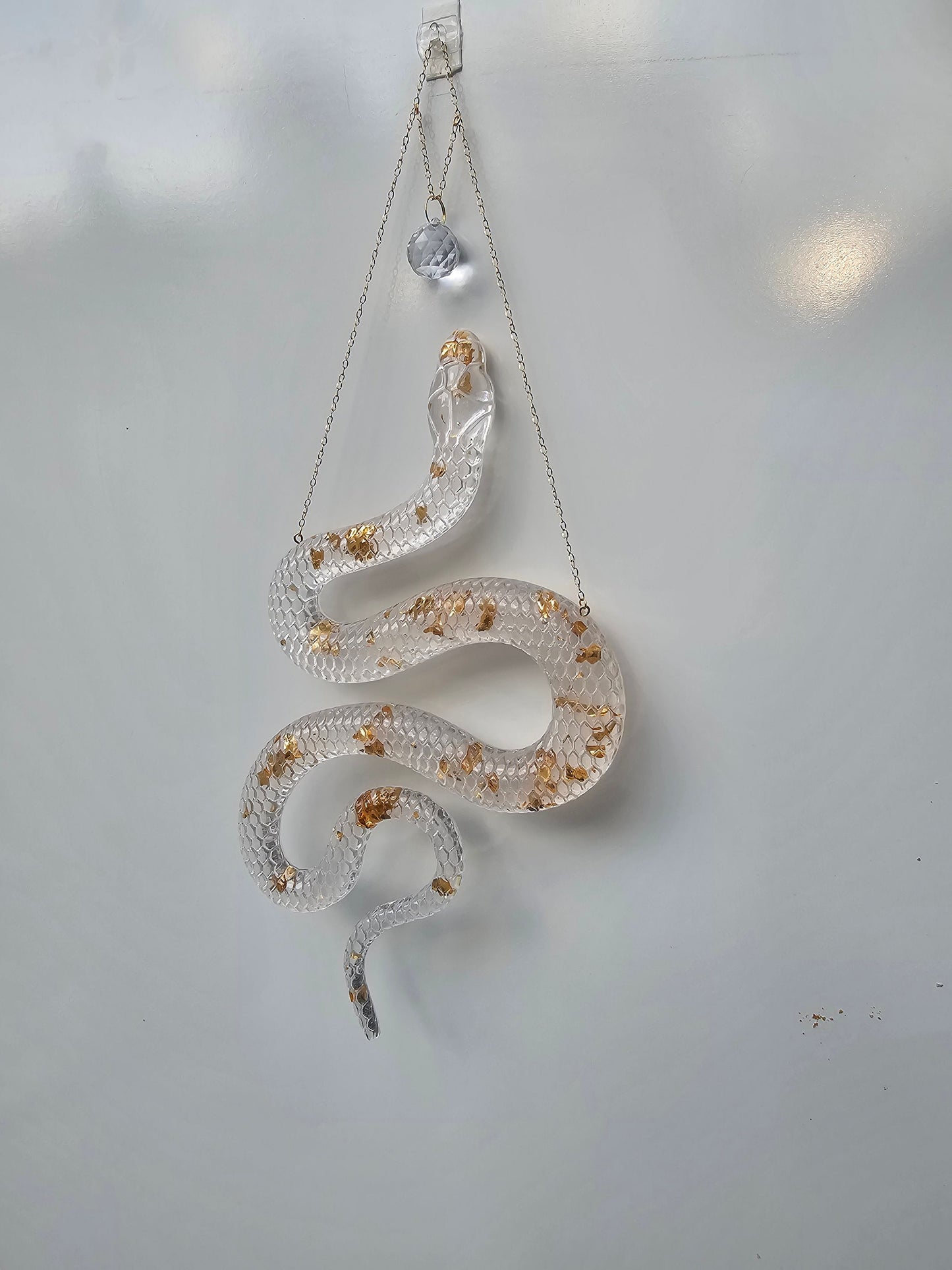 Glow in the dark snake wall art. Golden Serpent wall sun catcher. Witchy art, ritual decor. Witch craft gift.