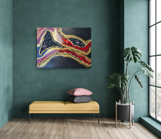 Large resin and crystal painting. Abstract geode wallart. Sparkly 30"x40" statement piece